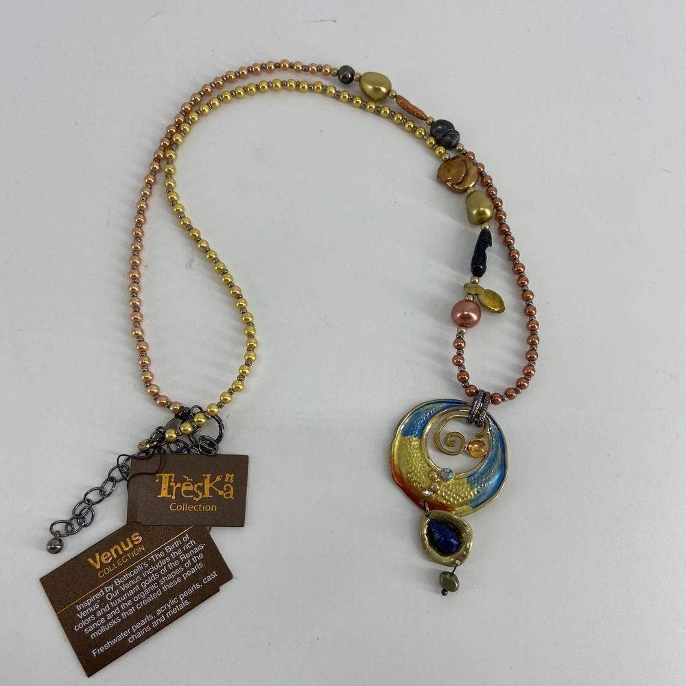 Treska Venus Collection Long Metallic Shell Beaded Necklace New